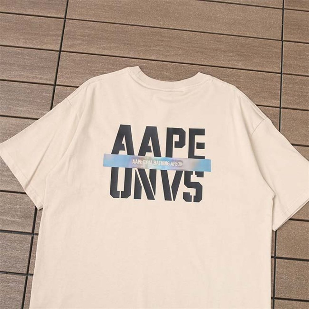 AAPE Colorful Ape Head Lettering Logo T-Shirt - Cream Short Sleeve - Picture 5 of 6